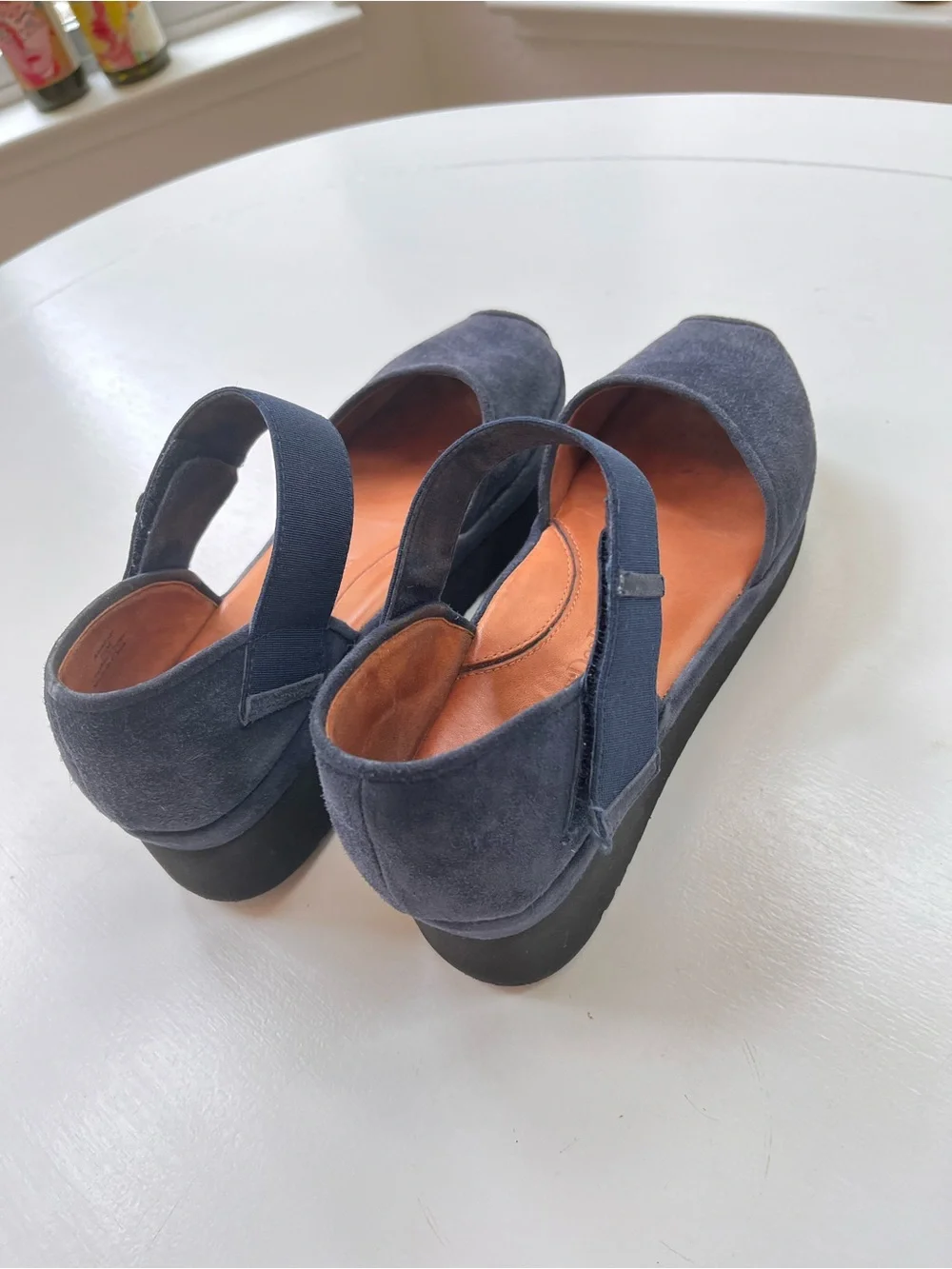 L’AmourDesPieds Women’s Navy Suede Mary Jane Slip-On Shoes with Velcro Strap